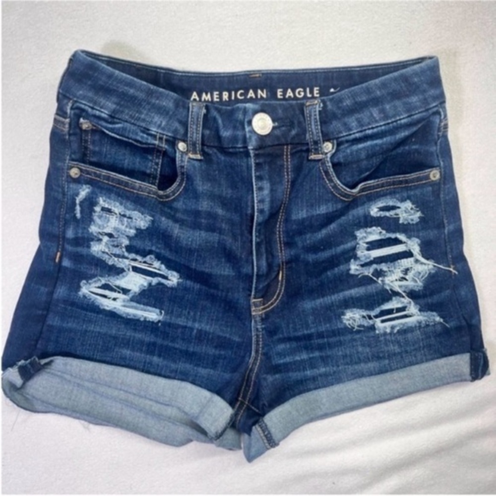 American Eagle Outfitters Dark Blue Distressed Jean Shorts